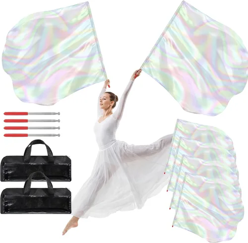 Miniatura 9 de SmoothNovelty Juego de 4 Banderas de Adoración de 47 x 39 Pulgadas Banderas de Danza de Alabanza y Adoración con Barra Escalable Bandera de Ala