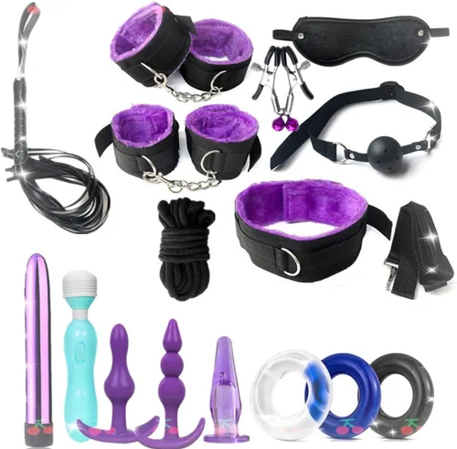 Miniatura 11 de Juego de 16 correas de felpa de alta calidad, juego de 16 piezas para dormitorio de parejas (negro)