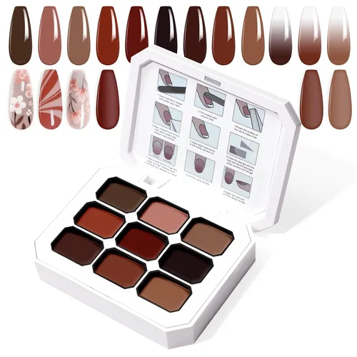 Miniatura 18 de Juego de esmaltes de gel con gradiente, 9 colores ombre, esmalte de gel para uñas rojo, marrón, azul claro, rosa, esponjado para pigmento, Pat Aura