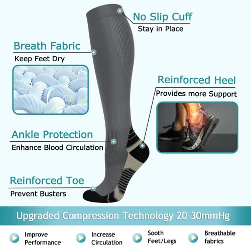 Miniatura 37 de ACTINPUT 8 pares de calcetines de compresión para mujeres y hombres, medias de compresión de apoyo para médicos, correr, atletismo