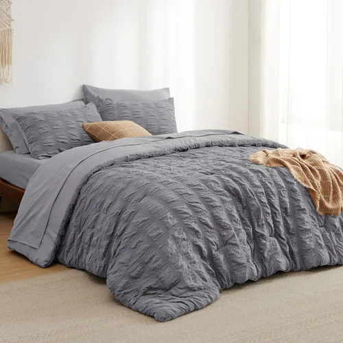 Miniatura 8 de Bedsure Cama en una Bolsa Individual - 5 Piezas de Juego de Edredón con Diseño de Sombrero de Paja, Juego de Ropa de Cama Blanco Boho Suave