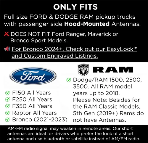 Miniatura 4 de EcoAuto Badass Bullet - Antena de repuesto para Dodge Ram y Ford F150 F250 F350 Super Duty Raptor Bronco Trucks – Diseño antirrobo – Antena de radio
