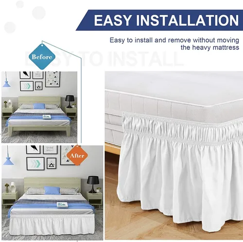 Miniatura 7 de Pure Eco Falda de cama envolvente tamaño individual de 10 pulgadas con caída a medida con tres lados de tela ajustables y cinturones elásticos