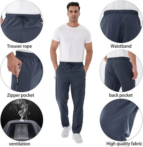 Miniatura 23 de Rapoo Pantalones ligeros para hombre con bolsillos con cremallera, secado rápido, pantalones deportivos de viaje para entrenamiento