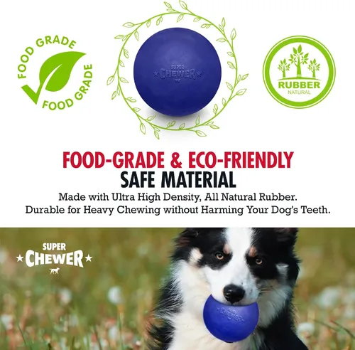 Miniatura 3 de SuperChewer - Pelota de juguete resistente para perros, reemplazo de por vida, goma natural fuerte, gran juguete para buscar perros, juguetes