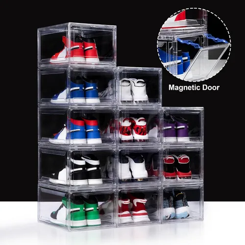 Miniatura 4 de Paquete de 12 cajas de zapatos de acrílico, cajas de zapatos ultra transparentes, apilables, caja de almacenamiento de zapatos para zapatos