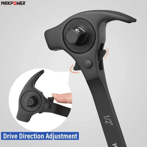 Miniatura 7 de MAXPOWER Llave de carraca de andamaje de 1/2" y 3/8" con trinquete, llave podger con martillo de garra, palanca, barra de palanca y funciones