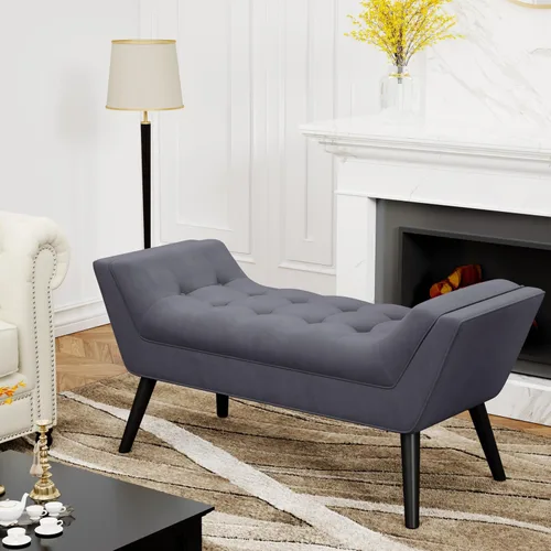 Miniatura 3 de Alunaune Banco otomano de terciopelo para dormitorio, banco de entrada tapizado, reposapiés otomano con patas de madera, 2 plazas, color gris oscuro