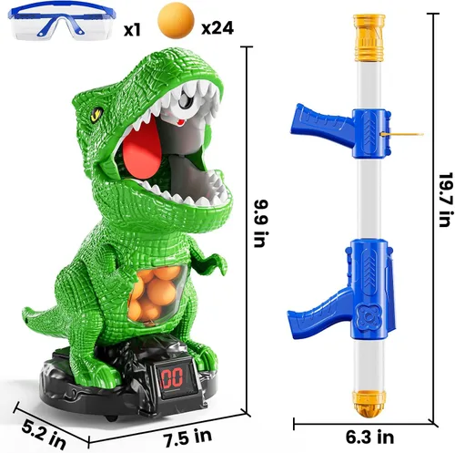 Miniatura 4 de Disparo de dinosaurios movibles para juguetes para niños de 4 a 6 años, juegos electrónicos para niños con lanzador de bomba de aire, registro