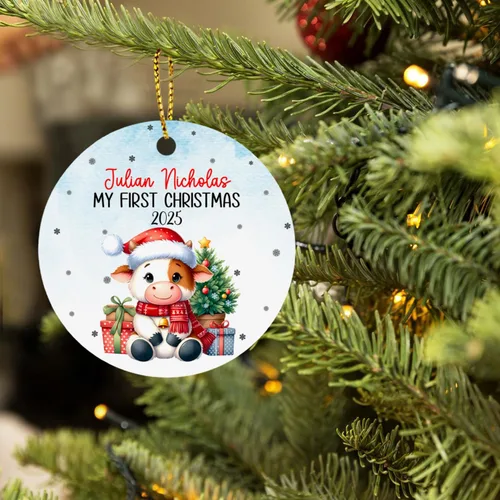 Miniatura 3 de Adorno de Navidad de vaca bebé 2025, adorno personalizado de mi primera Navidad para padres recién nacidos, regalo de recuerdo de primera Navidad