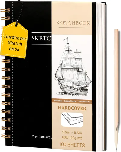 Yoment Cuaderno de bocetos de 5.5" x 8.5" para dibujo, 100 hojas de tapa dura en espiral para niños (68lb/100gsm), cuaderno de bocetos de arte,