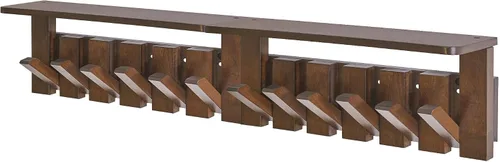 YMYNY Perchero de pared con estante, paquete de 2 estantes de pared con ganchos retráctiles, perchero de pared de madera para entrada, dormitorio