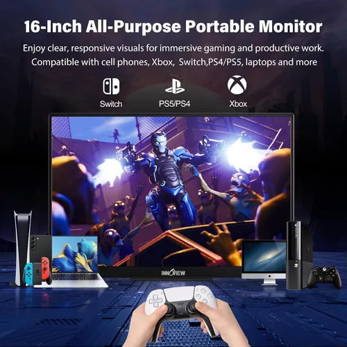 Miniatura 5 de InnoView Monitor portátil de 15.6 "+16" Monitor portátil para portátil con funda protectora Soporte ajustable de 90° integrado USB C HDMI Ultra-Slim