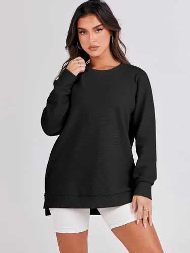 Miniatura 2 de ANRABESS - Sudadera de gran tamaño para mujer, cuello redondo, manga larga, tipo túnica, con cremallera lateral, sudadera con capucha, suéter