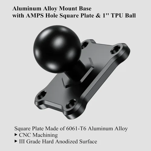 Miniatura 2 de BRCOVAN Base de montaje de bola de 1 pulgada con placa cuadrada AMPS de aleación de aluminio de 4 agujeros, compatible con soportes RAM tamaño B