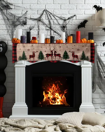 Miniatura 3 de Bufanda de manto de 70 x 17 pulgadas, diseño de ciervo y árbol de Navidad verde, para chimenea, mantel y mantel de chimenea, camino para Navidad
