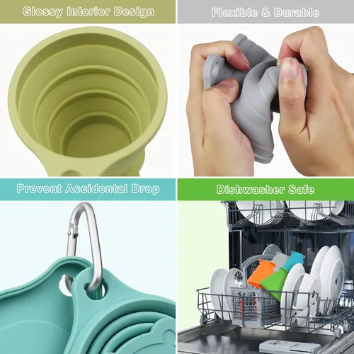 Miniatura 5 de IYYI Taza plegable para viajar, taza plegable de silicona, taza de camping con tapa, taza plegable para camping, senderismo, al aire libre, viajes