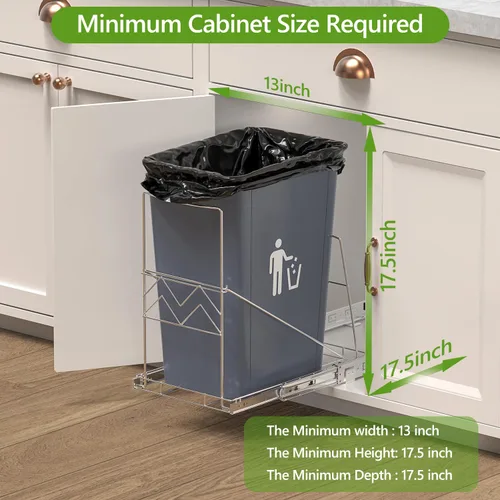 Miniatura 3 de LIONONLY Bote de basura extraíble bajo gabinete, para fregadero, kit de gabinete deslizable, basura ajustable para botes de 7-11 galones
