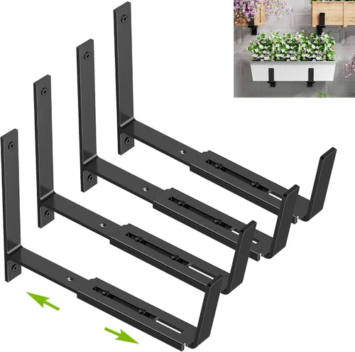 Miniatura 12 de Y&M Soportes de caja de ventana, de hierro resistente, ajustables, para barandillas, perfectos para balcones, vallas y jardines (4 unidades)