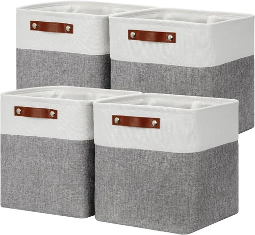 Miniatura 59 de DULLEMELO Juego de 4 cubos de almacenamiento, cesta de almacenamiento de tela para estantes, armario, cuarto del bebé, almacenamiento de juguetes