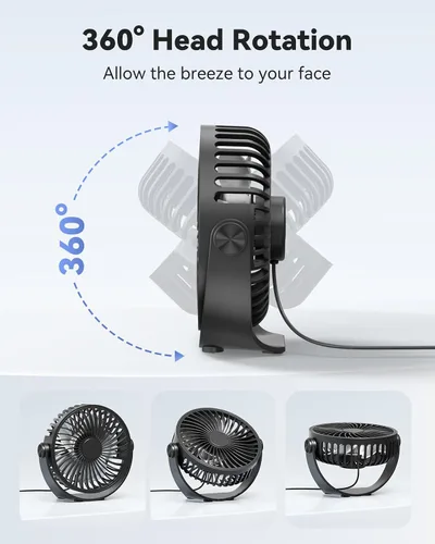 Miniatura 3 de Edvision Ventilador de escritorio USB, mini portátil de 5 pulgadas, escritorio personal de flujo de aire fuerte de 3 velocidades, ventilador de Negro