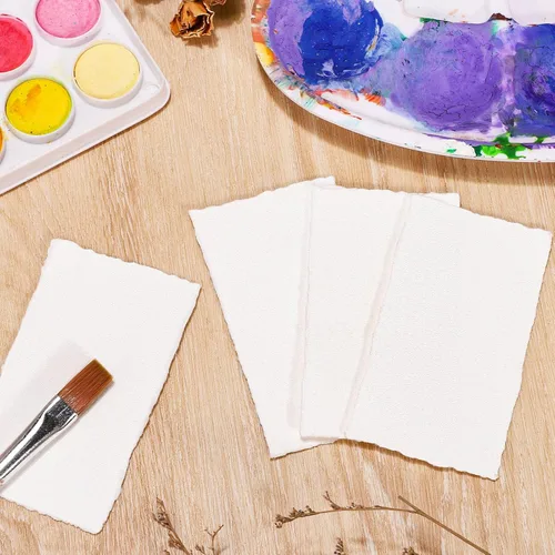 Miniatura 3 de Prudiut 25 hojas de papel de acuarela de algodón con borde deckled de 300 GSM, 2 x 3.5 pulgadas, blanco, texturizado, ideal para pintura