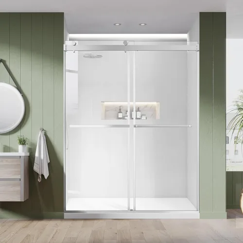 Miniatura 9 de Puerta corrediza de cristal para bañera, 56-60 pulgadas de ancho x 58 pulgadas de alto, sin marco, para baño, vidrio templado transparente de 5/16