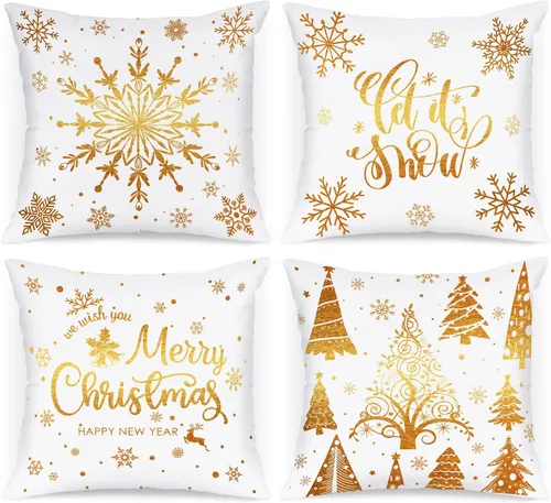 Miniatura 18 de Lanpn Fundas de Almohada Decorativas de Navidad 16x16 4 piezas, Negro Blanco Feliz Navidad Navidad Invierno Copo de Nieve Decorativas Vacaciones