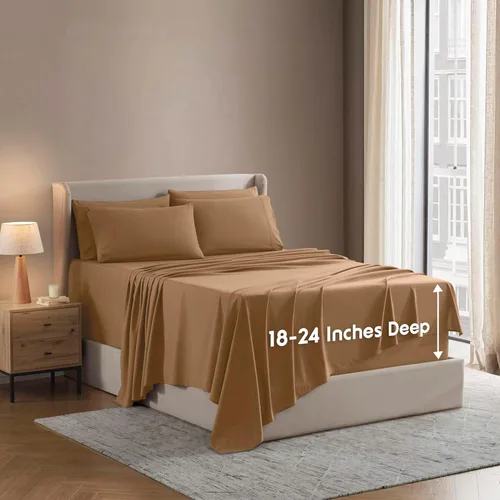 Miniatura 17 de Nestl Juego de sábanas extra profundas tamaño King, sábanas transpirables y refrescantes de 6 piezas, juego de ropa de cama de lujo con bolsillos