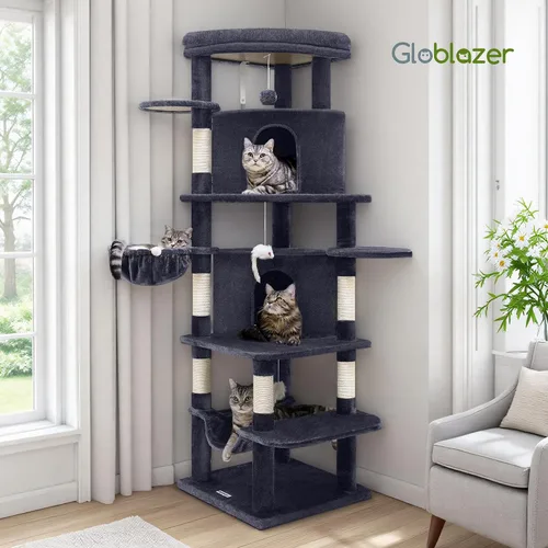 Miniatura 8 de Globlazer Árbol esquinero para gatos grandes, serie curvada de 66 pulgadas de alto, torre grande para gatos de interior con 6 postes rascadores, 2