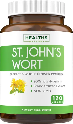 Hierba de San Juan - 120 cápsulas (sin OGM) Cápsulas efectivas de hierba de San Juan - Potente hipericina de 900 mcg - Extracto estandarizado y