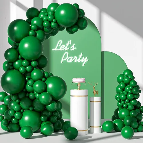 FOTIOMRG 110 piezas de kit de arco de guirnalda de globos verde oscuro, globos de látex verde oscuro de 18/12/10/5 pulgadas de diferentes tamaños