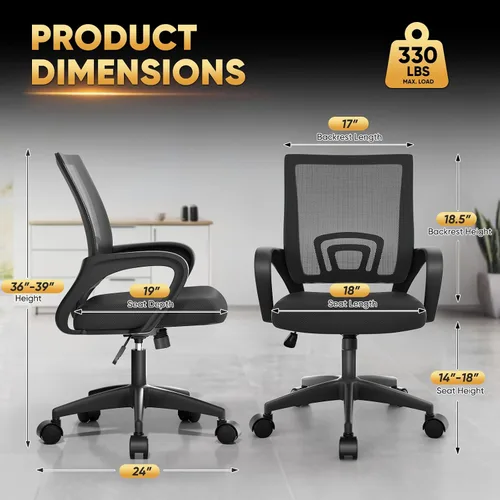 Miniatura 3 de Magshion Silla ergonómica de escritorio de oficina, silla de computadora de malla con respaldo medio, silla giratoria con respaldo transpirable