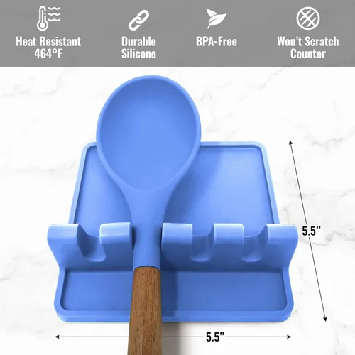 Miniatura 5 de Zulay Kitchen - Reposa utensilios de silicona con bandeja antigoteo para múltiples utensilios de cocina, sin BPA y resistente al calor; soporte