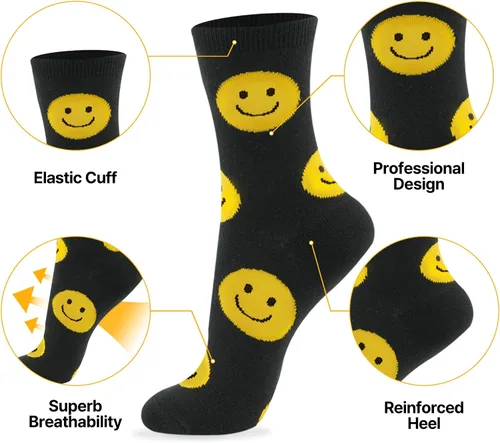 Miniatura 5 de Calcetines lindos para mujer 4-6 pares de calcetines de algodón con diseño de carácter sonriente con estampado de corazón y frutas US 6-8