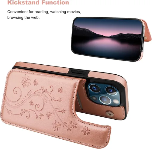 Miniatura 4 de Vaburs Funda compatible con iPhone 13 Pro con tarjetero y diseño de mariposa en relieve, de piel sintética, doble botón, a prueba de golpes