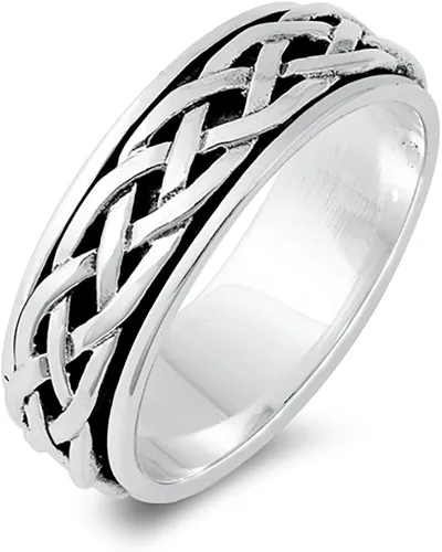 Miniatura 6 de Anillo de boda y compromiso de plata de ley con diseño celta de 0.315in (tamaño 4 a 14)