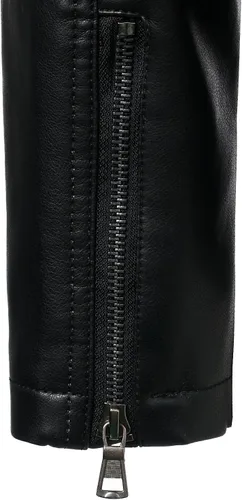 Miniatura 6 de HOOD CREW Chaquetas de cuero para hombre, chaqueta de motocicleta negra, cuello alto, chaqueta de piel sintética