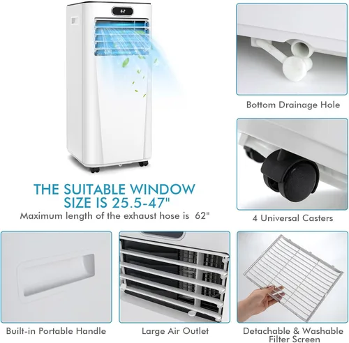 Miniatura 7 de GOFLAME Aire acondicionado portátil de 10000BTU, enfriador de aire y deshumidificador 3 en 1 con control remoto, modo de suspensión, 2 velocidades