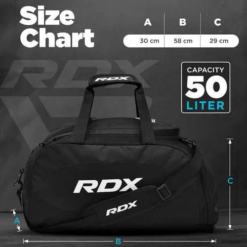 Miniatura 13 de RDX Bolsa de gimnasio de 50 litros con compartimento ventilado para zapatos, mochila todo en uno, bolsa de lona para deportes de fitness, artes