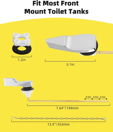 Miniatura 4 de Hibbent Reemplazo de manija de inodoro, manija de palanca de descarga para tanque de montaje frontal compatible con estándar americano, palanca