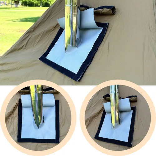 Miniatura 4 de Gato de estufa DIY 7.9 x 9 pulgadas Hot Tent Stove Jack TAISOCA Stove Jack Kit para tienda de campaña al aire libre Jack con solapa de lluvia