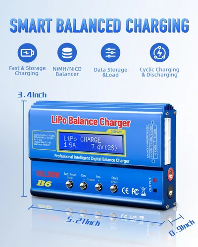 Miniatura 2 de Cargador de Batería B6 80W Mini Lipo Cargador/Descargador de Equilibrio con Fuente de Alimentación para Batería LiPo/Li-ion/Life(1-6s) NiMH/NiCd