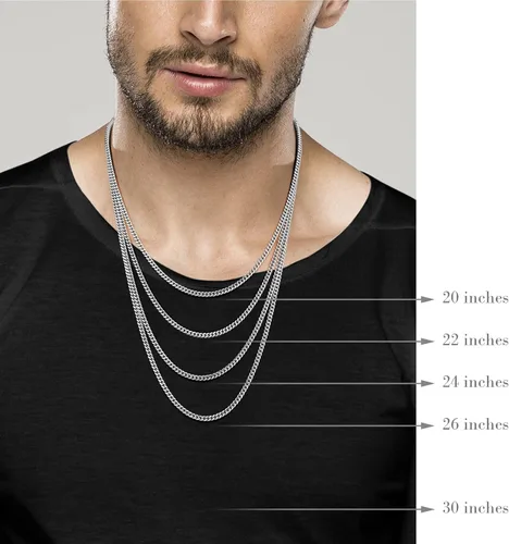 Miniatura 5 de Miabella Collar de cadena de eslabones cubanos de plata de ley 925 pesada italiana de 0.138 in, 0.197 in, 0.276 in para hombre, fabricado en Italia