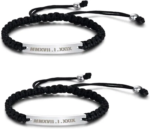 Miniatura 36 de MEALGUET Pulseras de ID Personalizadas para Parejas Grabado Personalizado Hecho a Mano Cuerda Trenzada Pulsera de Muñeca para Hombres Mujeres