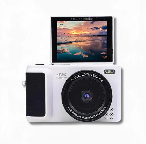 Miniatura 10 de Cámara digital 4K con pantalla abatible de 180°, zoom de 16X, apuntar y disparar, cámara compacta de viaje para principiantes (plateado)