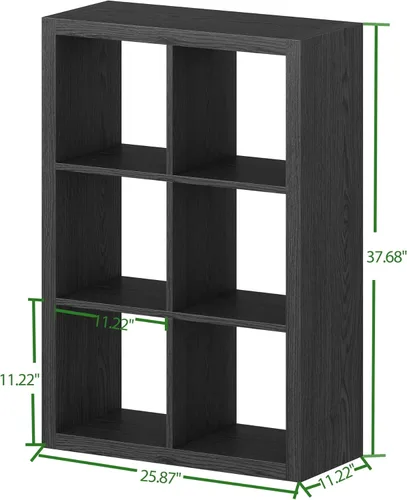Miniatura 3 de Estantería con contenedor de almacenamiento, organizador de almacenamiento de 6 cubos, estantería abierta de madera moderna, estante de exhibición
