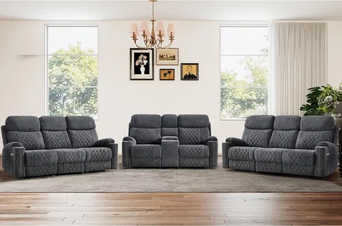 Miniatura 17 de HAOMARKETS Silla reclinable eléctrica para adultos con puerto USB, sofás reclinables eléctricos de tela suave con portavasos de metal, sillas