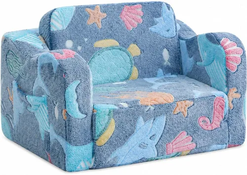 Miniatura 9 de MeMoreCool Silla Infantil 2 en 1, Sofá Cama Plegable para Niños, Beige (Edades 1-3) – Silla de Terciopelo que se Extiende a Sofá-Cama Espuma