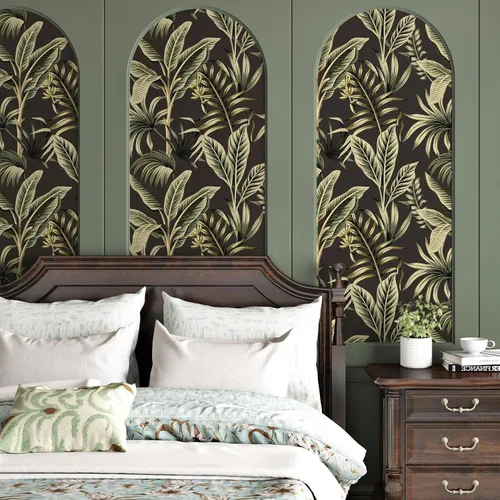 WESTICK Papel tapiz de contacto floral negro y verde para paredes, papel tapiz botánico vintage para baño, dormitorio, sala de estar, decoración de